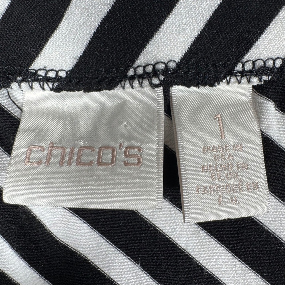 Chicos Striped Asymmetric Handkerchief Hem Midi Skirt Black White Size 1 M - Picture 4 of 9